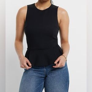 Express Ponte Crew Neck Peplum Tank, black, Small